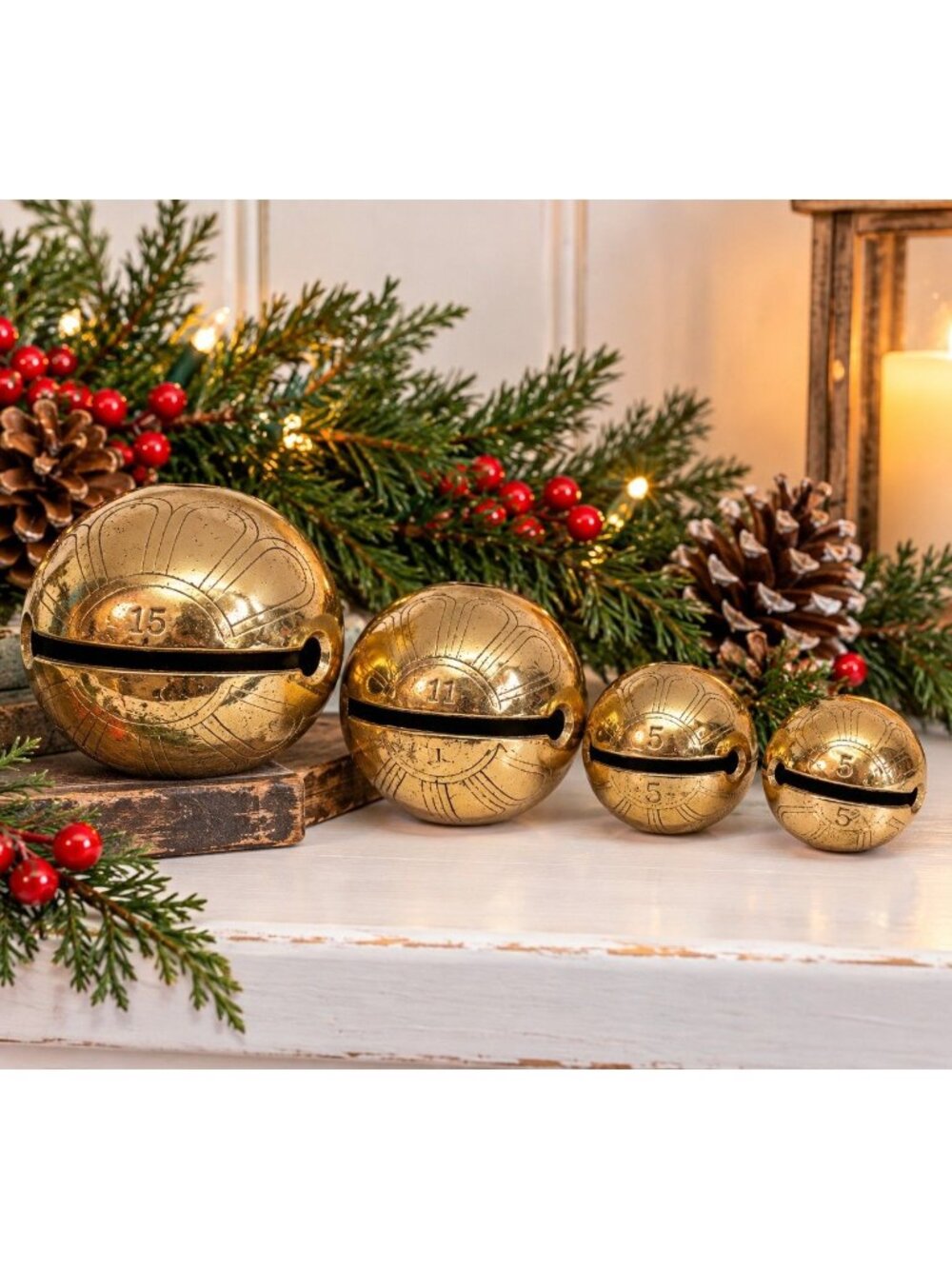 Antique Brass Petal Sleigh Bells Lot of 4 #15 #11 #5 Horse Harness Christmas